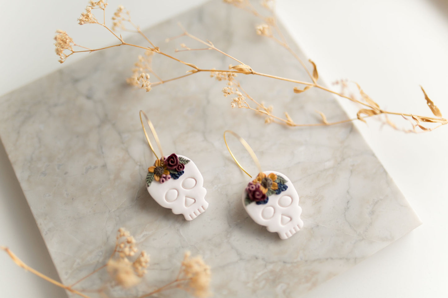 Clay earrings | sugar skull hoops