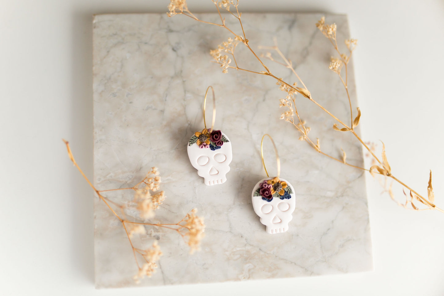 Clay earrings | sugar skull hoops