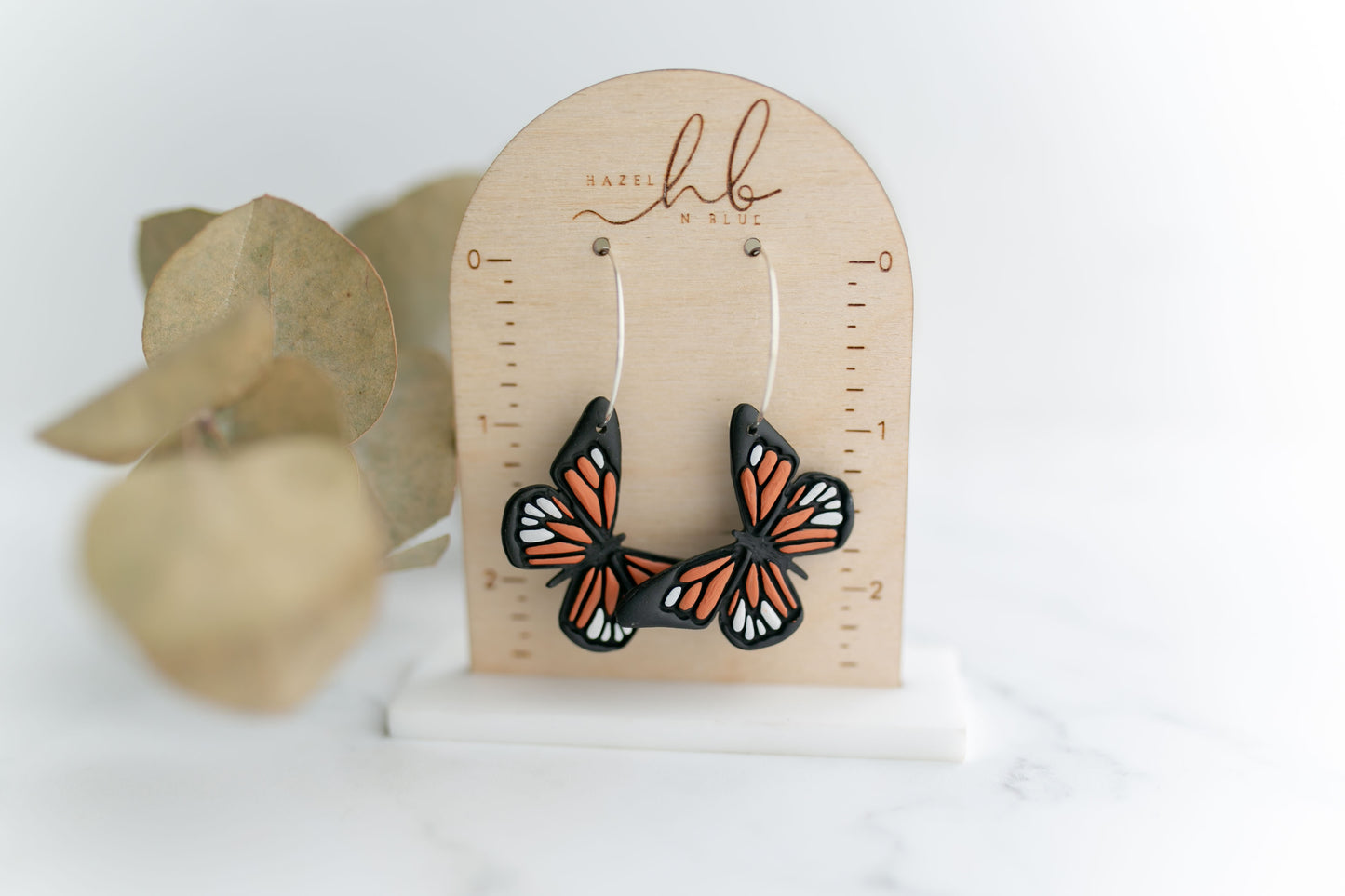 Clay earrings | monarch butterfly hoops | Hand Painted