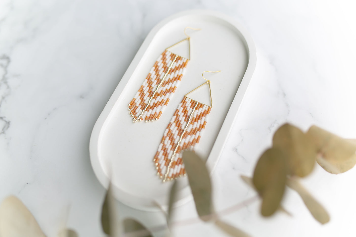 Beaded earring | topaz + white chevron fringe | spring collection
