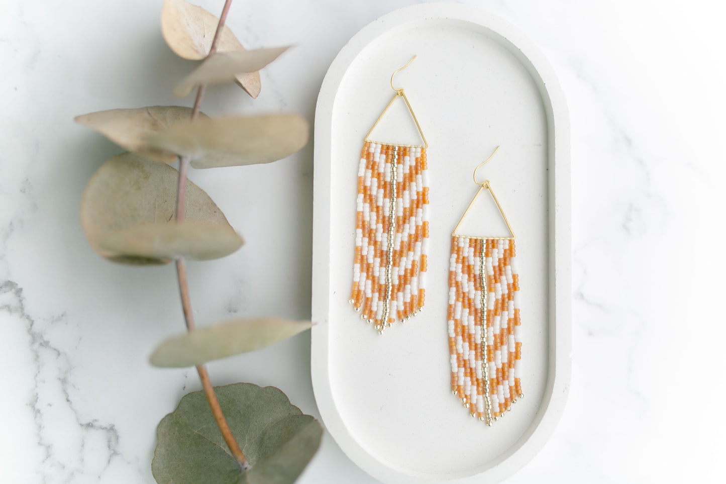 Beaded earring | topaz + white chevron fringe | spring collection