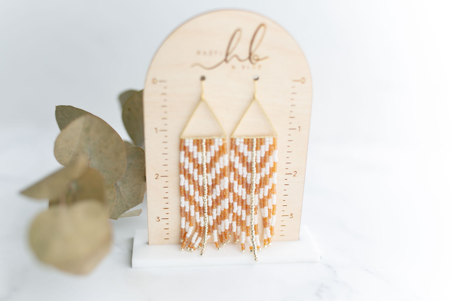 Beaded earring | topaz + white chevron fringe | spring collection