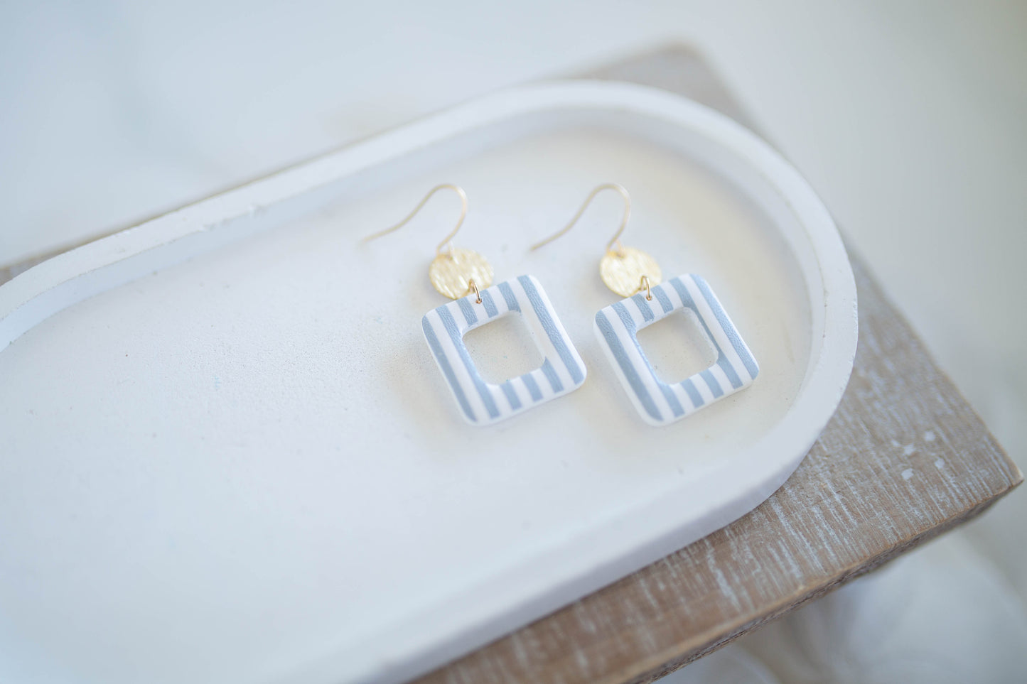Clay Earrings | Square Coastal Striped Dangles | Coastal Shores Collection