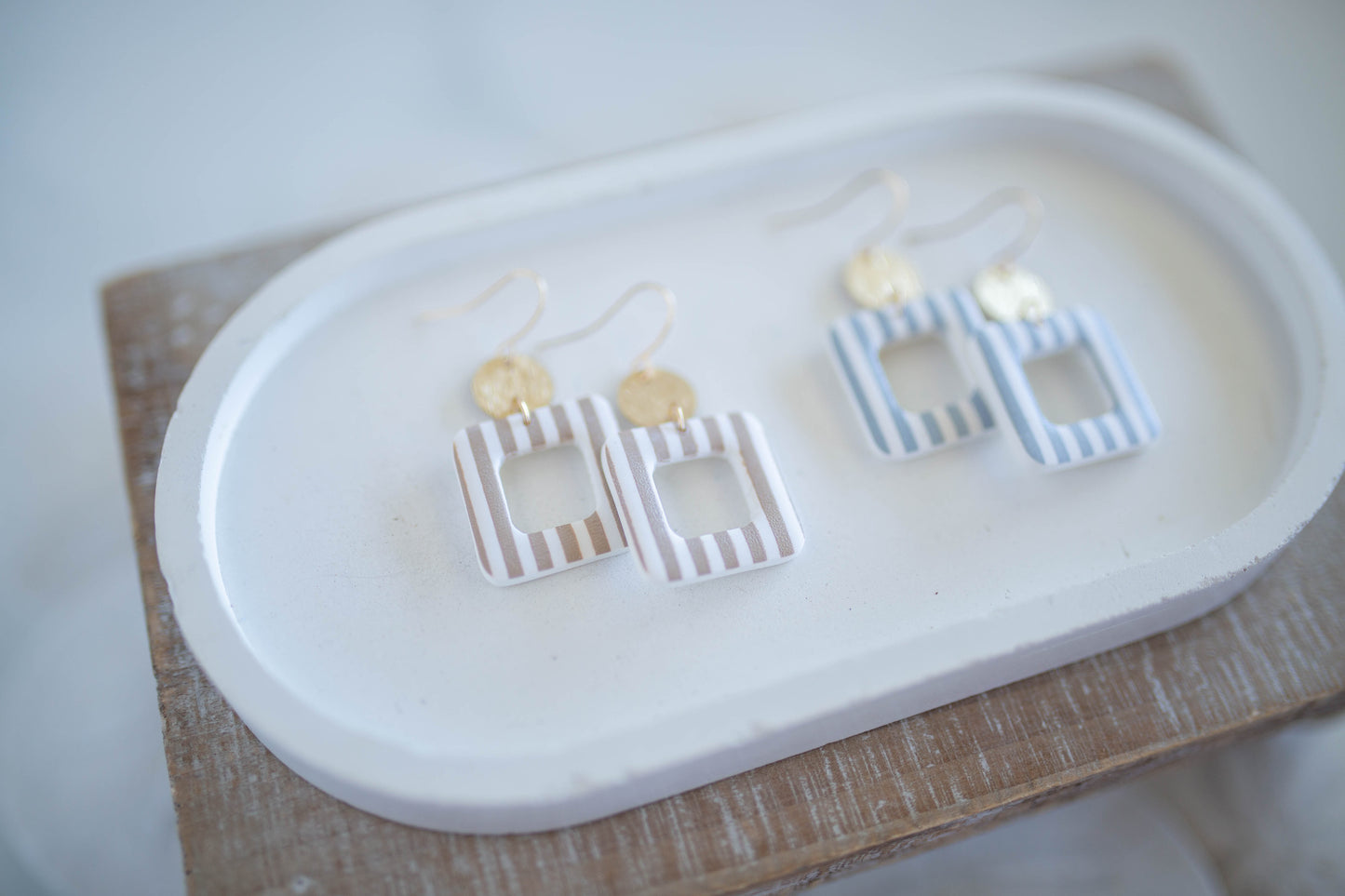 Clay Earrings | Square Coastal Striped Dangles | Coastal Shores Collection