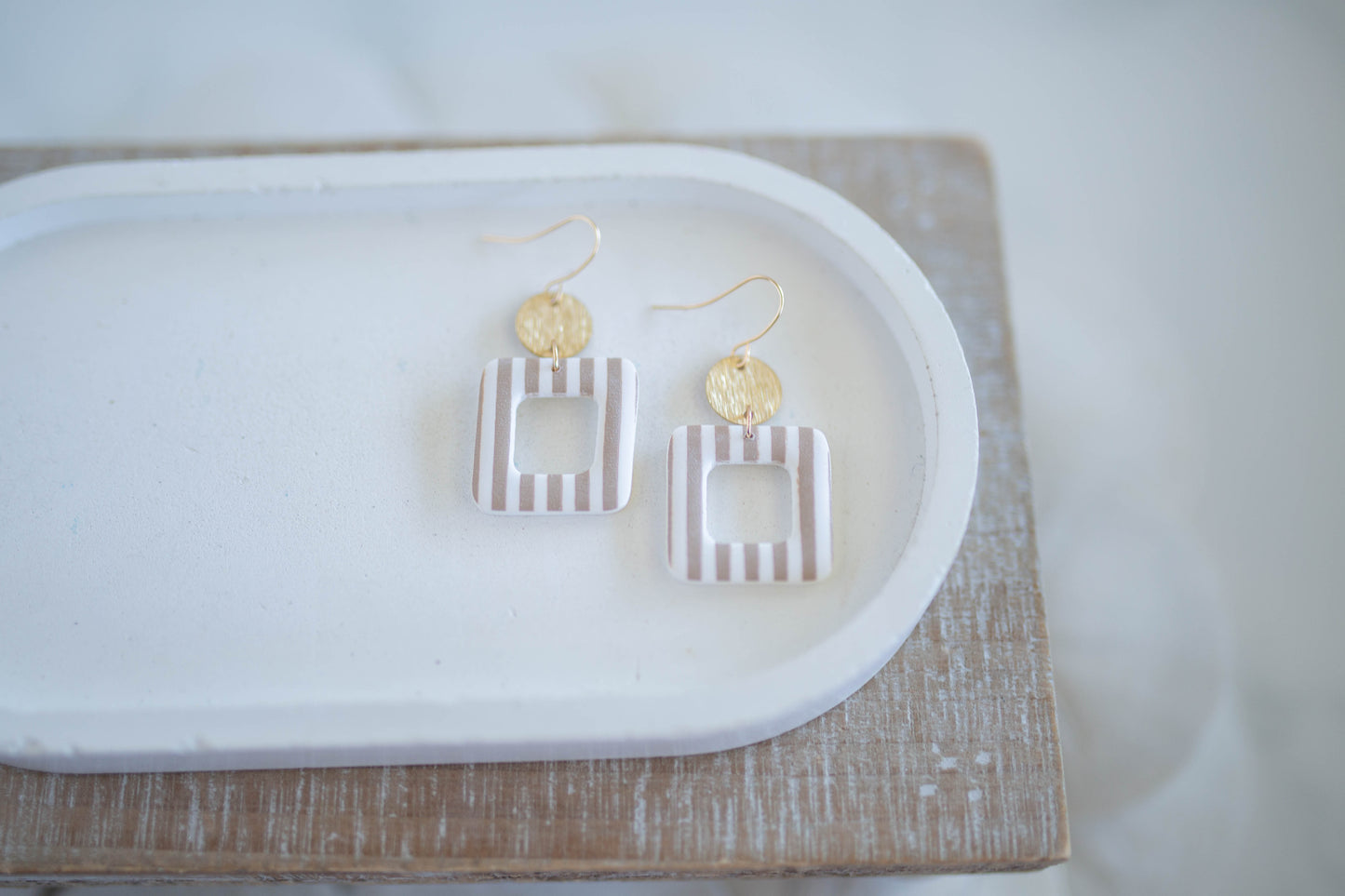 Clay Earrings | Square Coastal Striped Dangles | Coastal Shores Collection
