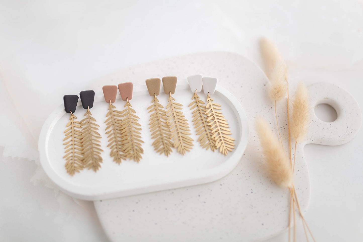 Clay Earrings | Fern Dangles | All Things Neutral Collection