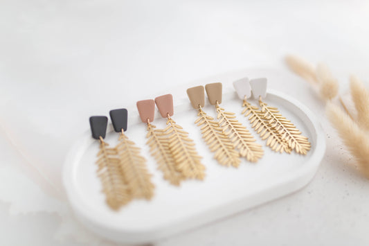 Clay Earrings | Fern Dangles | All Things Neutral Collection