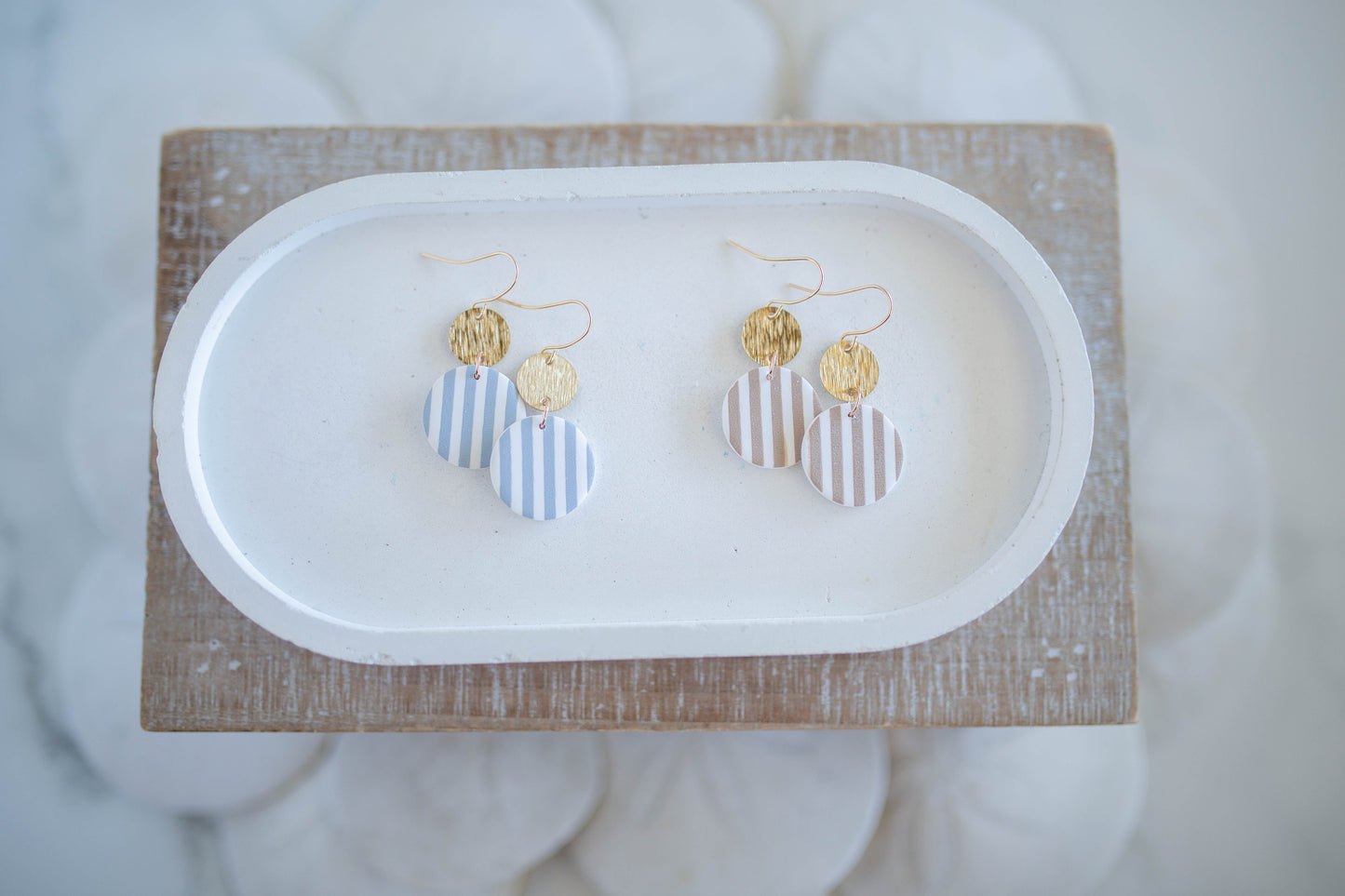 Clay Earrings | Circle Coastal Stripe Dangles | Coastal Shores Collection