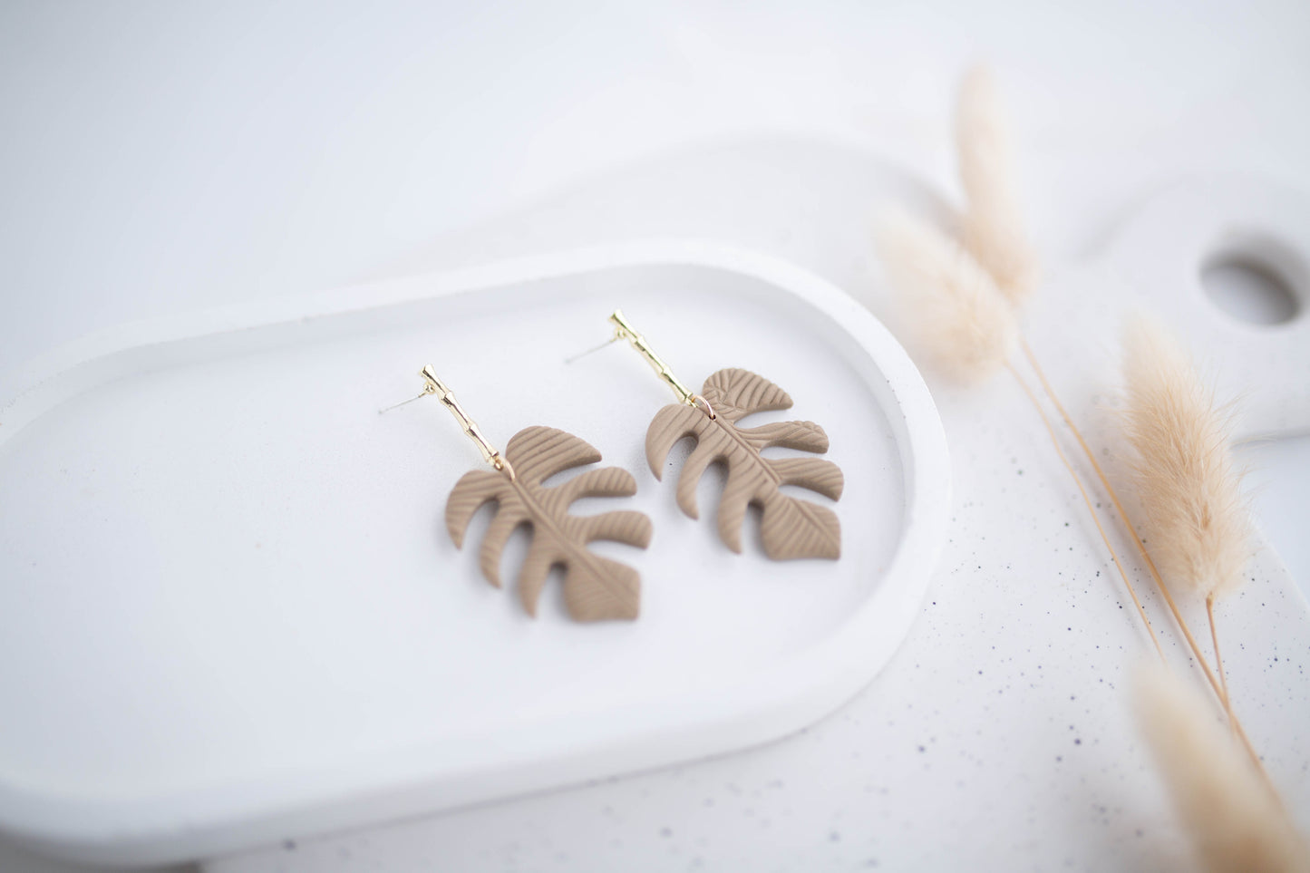 Clay Earrings | Monstera Dangles | All Things Neutral Collection