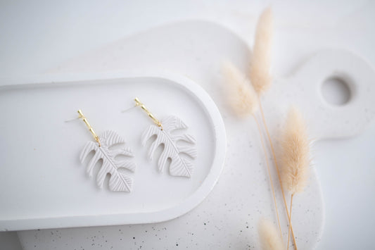 Clay Earrings | Monstera Dangles | All Things Neutral Collection