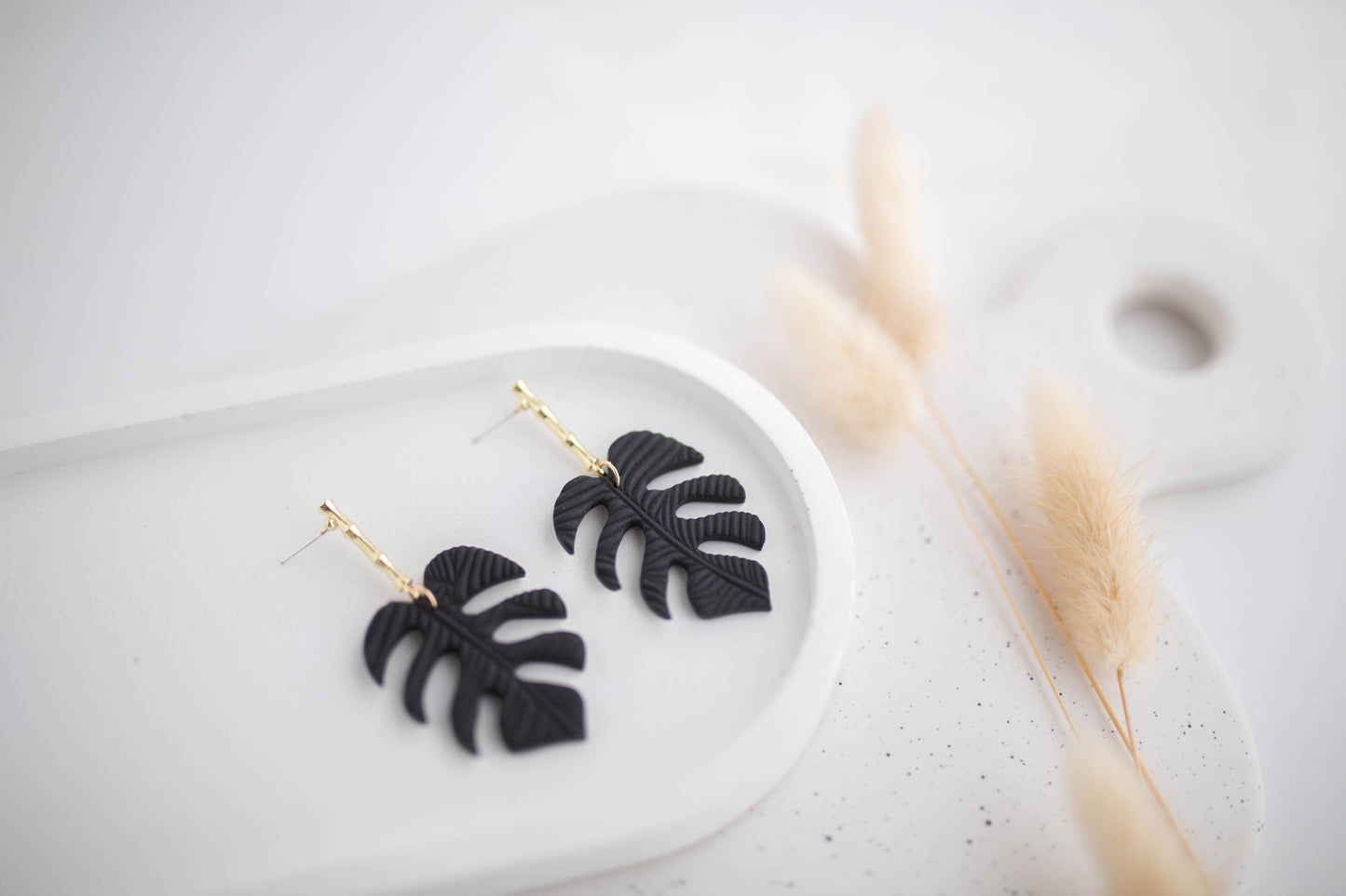 Clay Earrings | Monstera Dangles | All Things Neutral Collection