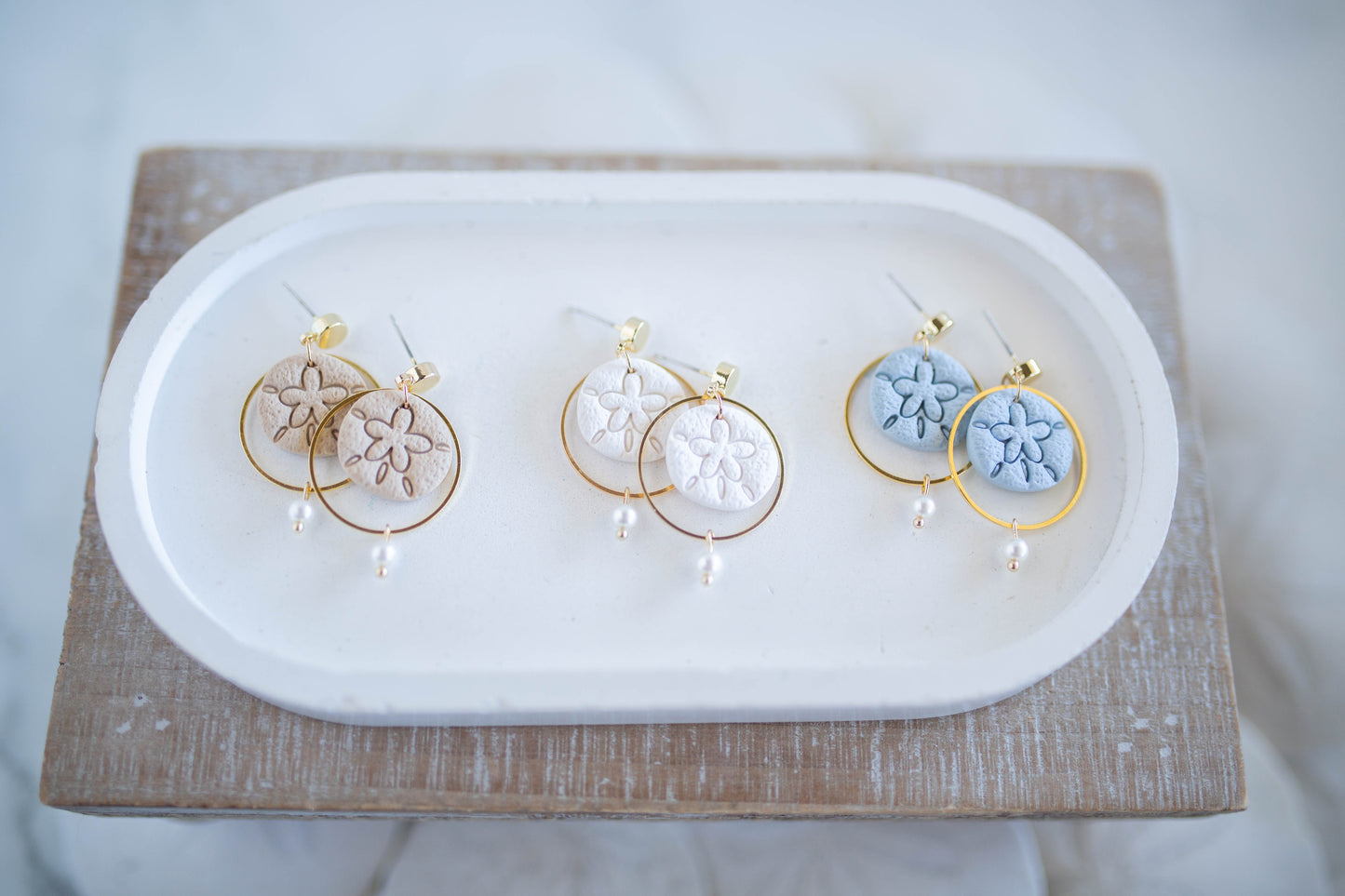 Clay Earrings | Dainty Sand Dollar Dangles | Coastal Shores Collection