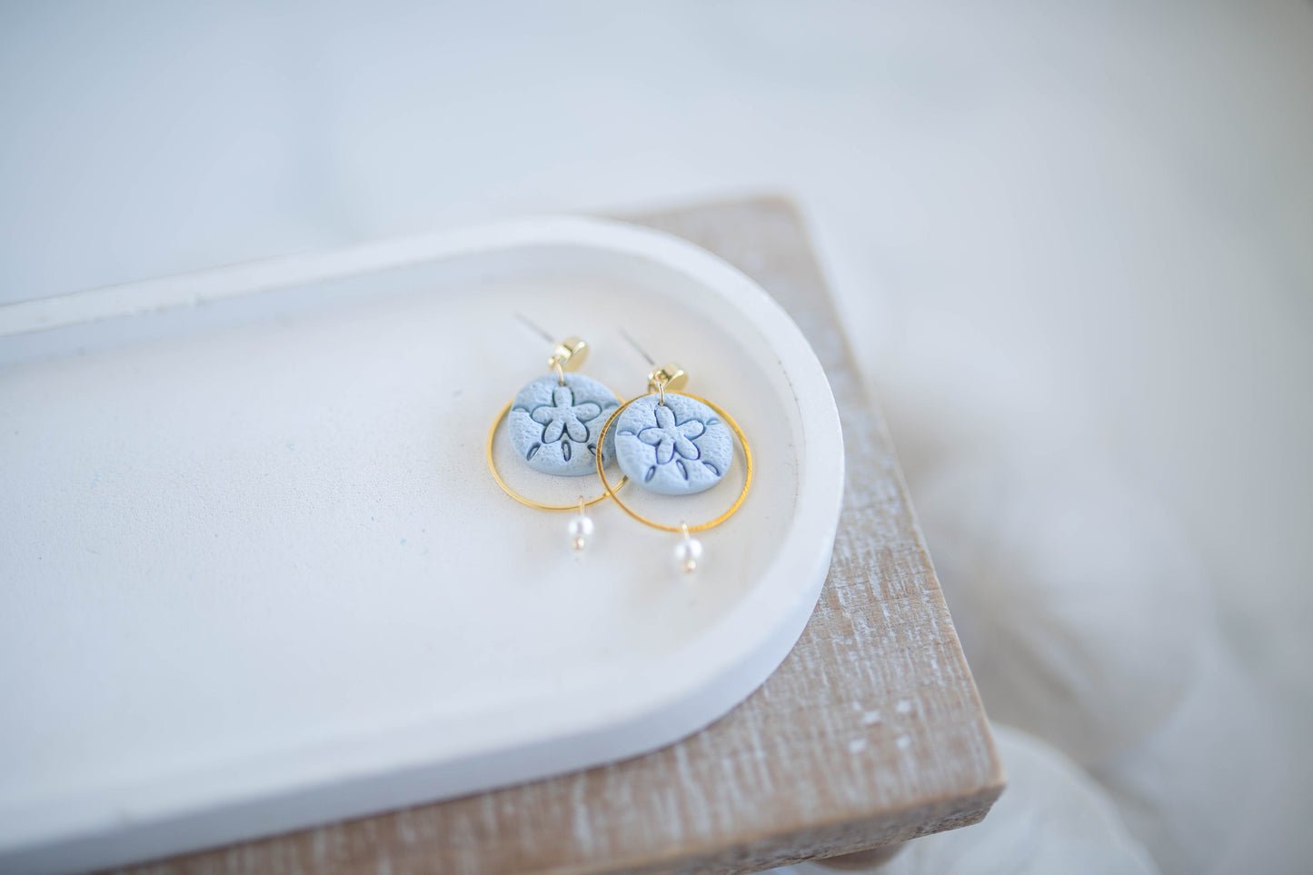 Clay Earrings | Dainty Sand Dollar Dangles | Coastal Shores Collection