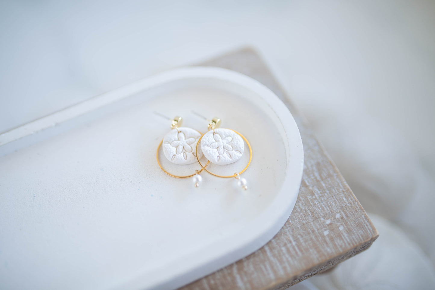 Clay Earrings | Dainty Sand Dollar Dangles | Coastal Shores Collection
