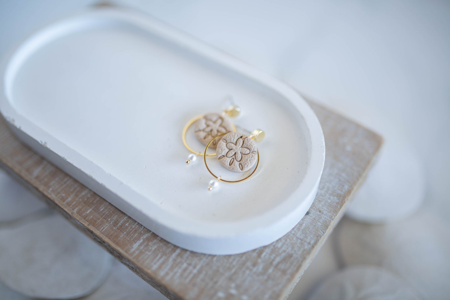 Clay Earrings | Dainty Sand Dollar Dangles | Coastal Shores Collection