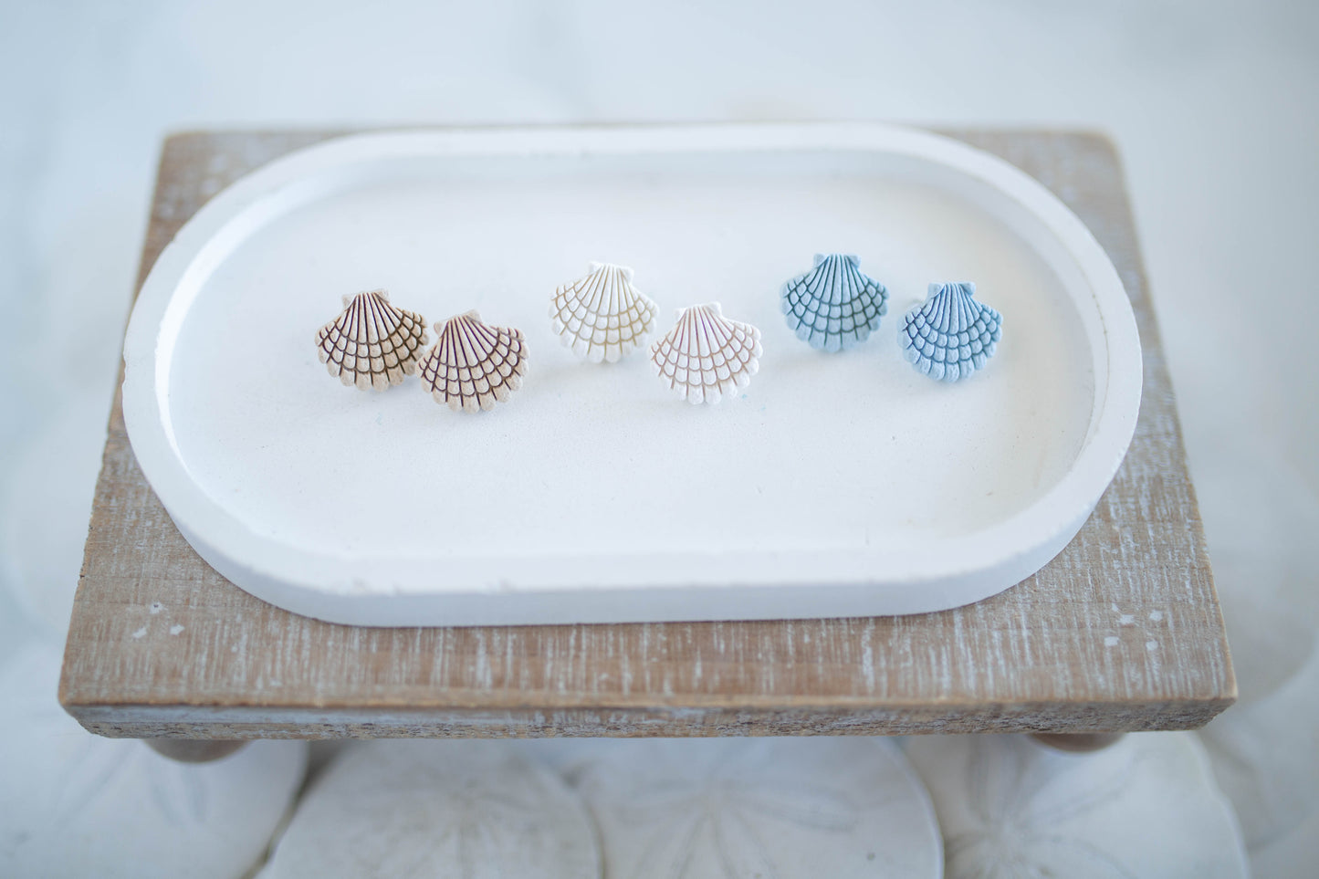 Clay Earrings | Scallop Studs | Coastal Shores Collection
