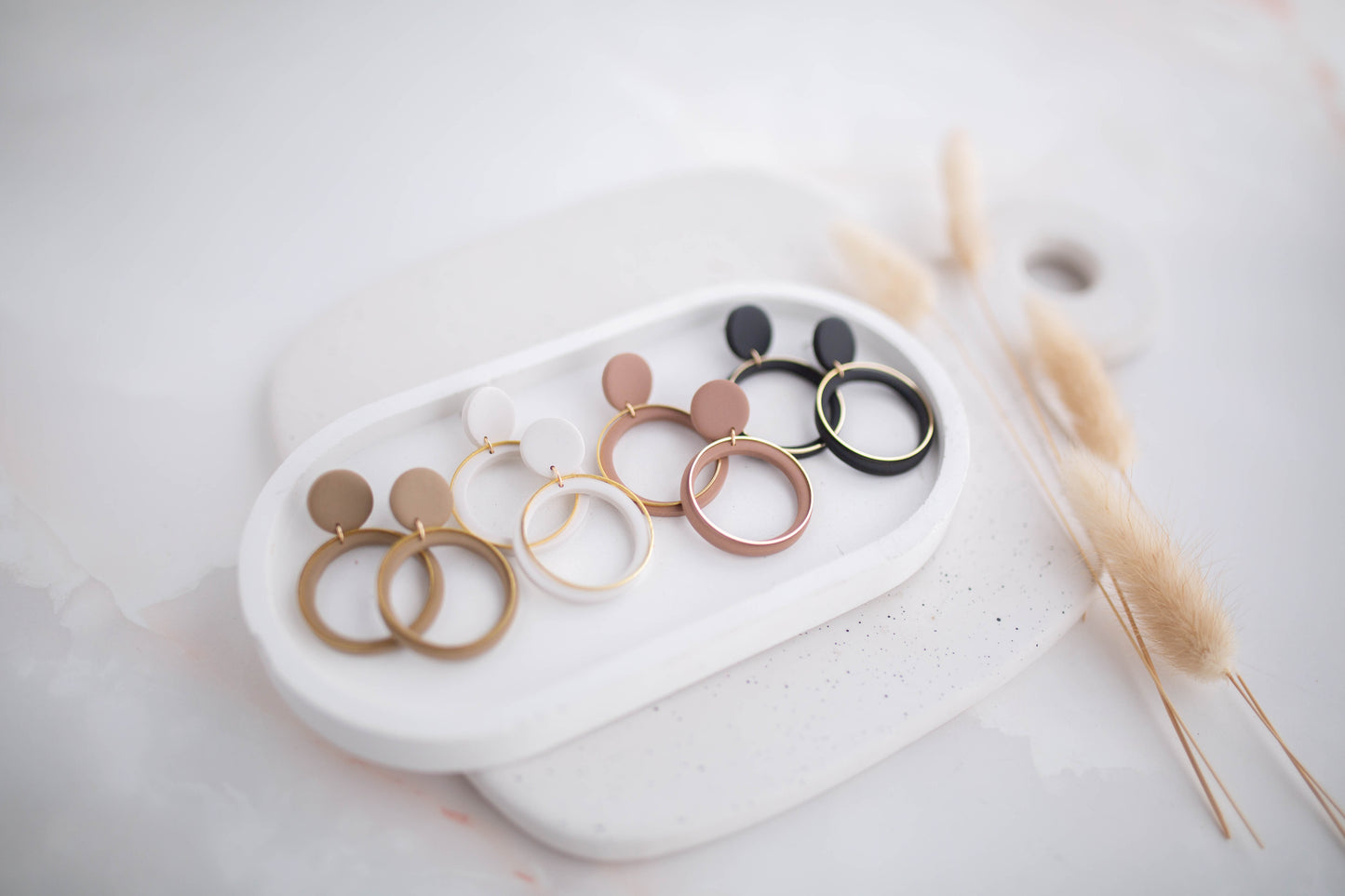 Clay Earrings | Simple Circle Dangles | All Things Neutral Collection