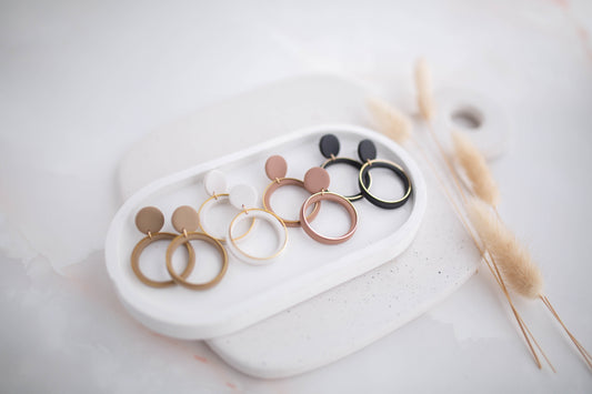 Clay Earrings | Simple Circle Dangles | All Things Neutral Collection