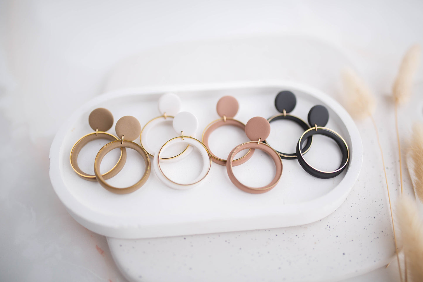 Clay Earrings | Simple Circle Dangles | All Things Neutral Collection