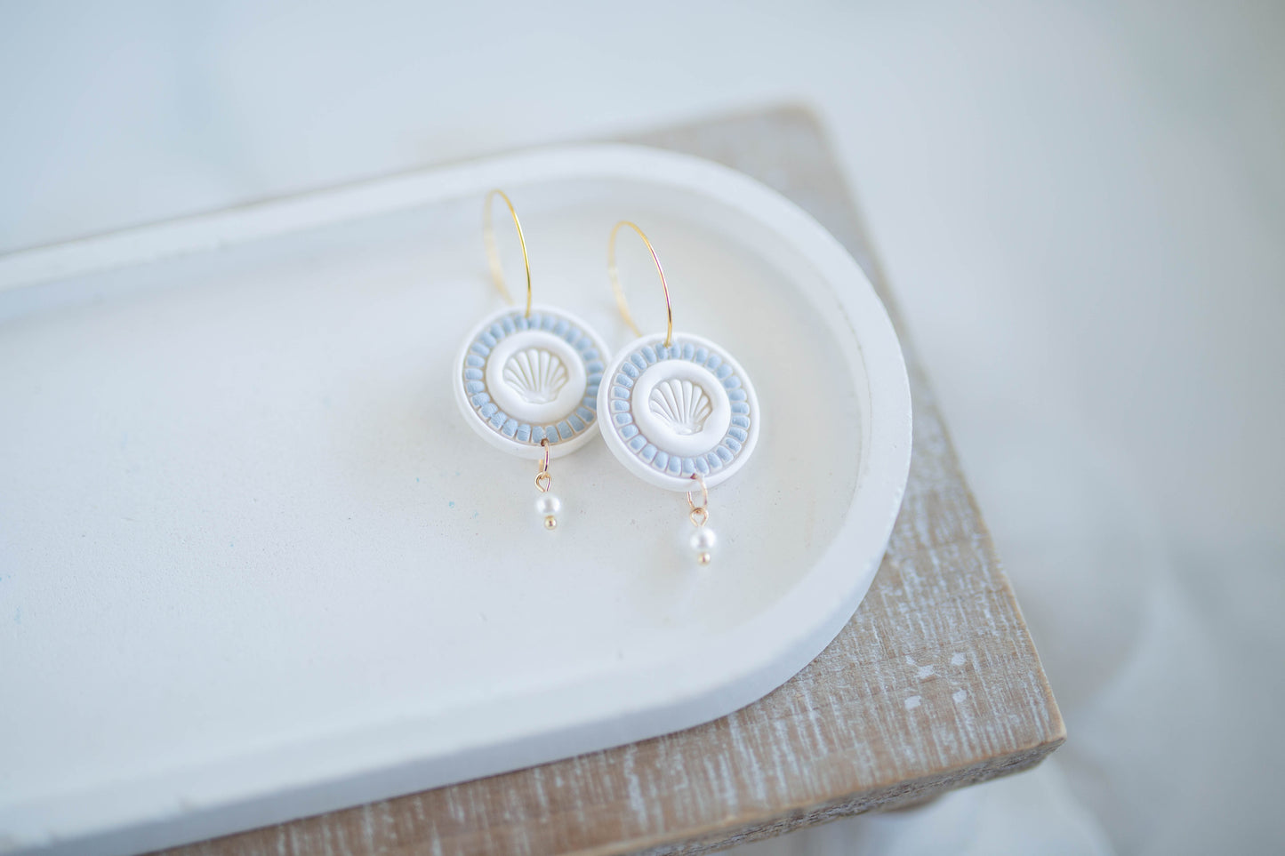 Clay Earrings | Scallop + Pearl Hoops | Coastal Shores Collection