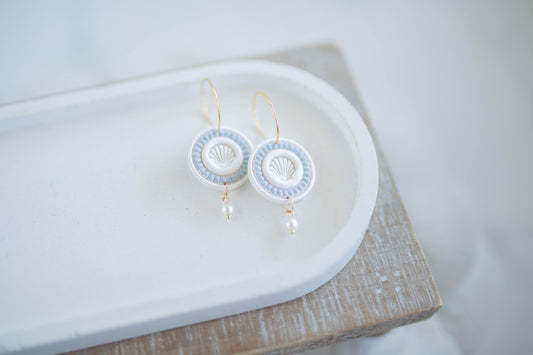 Clay Earrings | Scallop + Pearl Hoops | Coastal Shores Collection