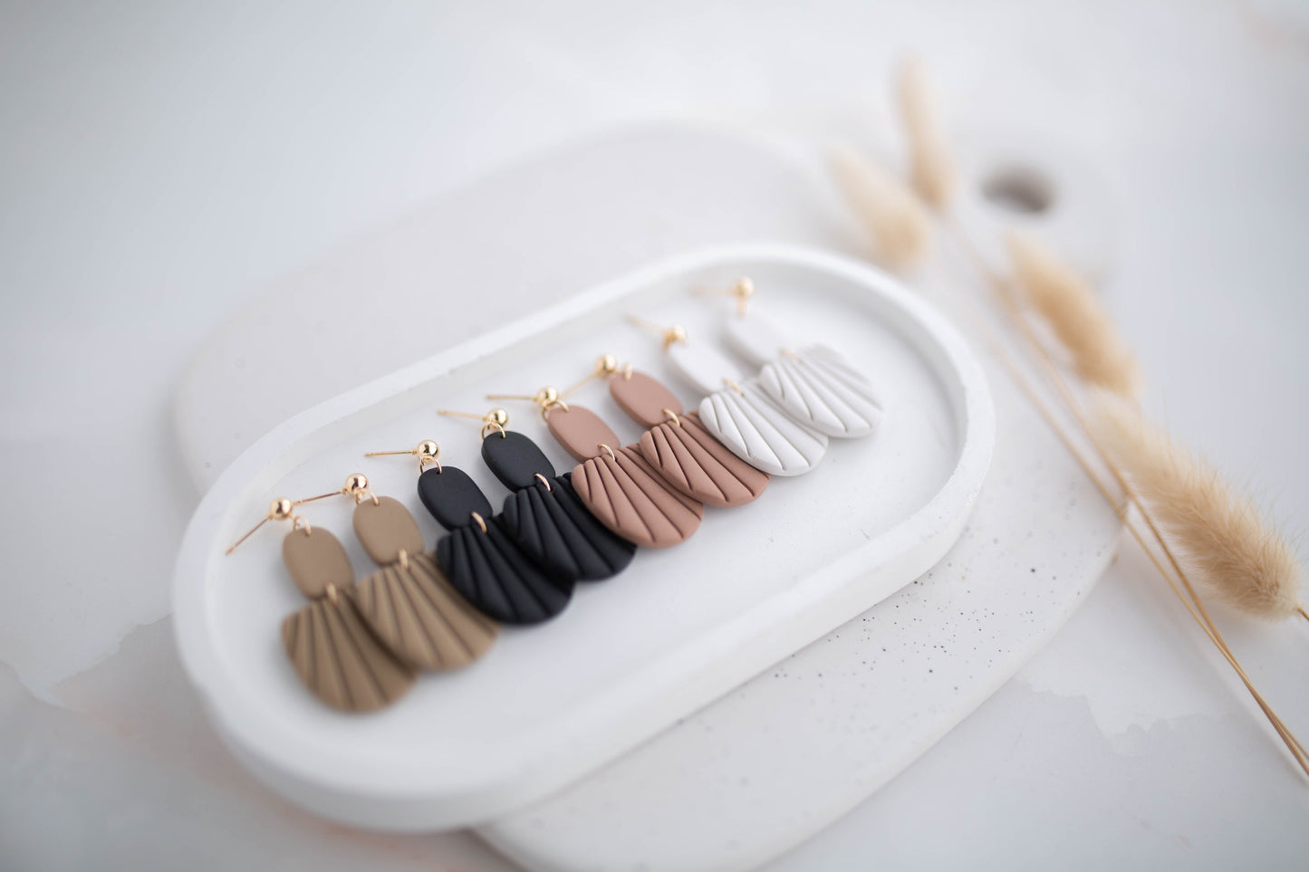 Clay Earrings | Embossed Dangles | All Things Neutral Collection