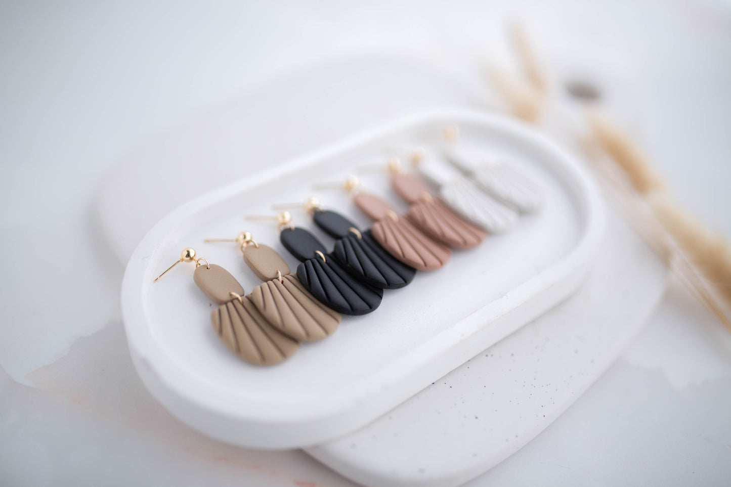 Clay Earrings | Embossed Dangles | All Things Neutral Collection