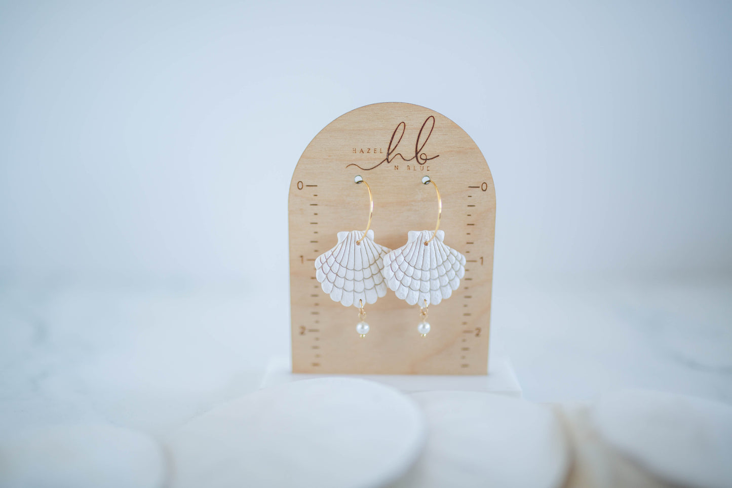 Clay Earrings | Scallop + Pearl Hoops Lg. | Coastal Shores Collection