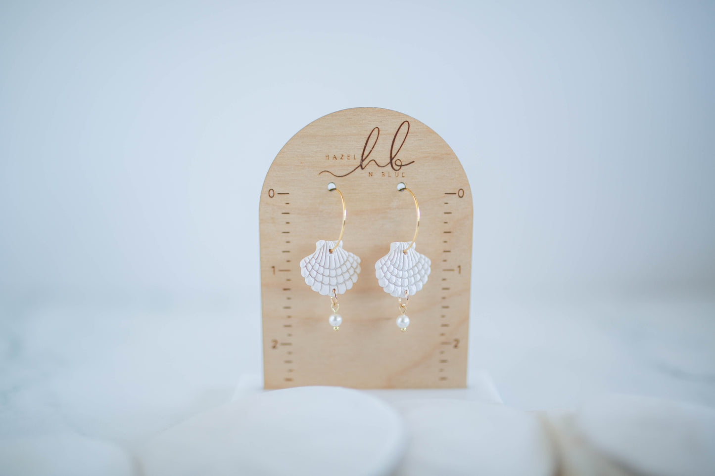Clay Earrings | Scallop + Pearl Hoops Sm. | Coastal Shores Collection