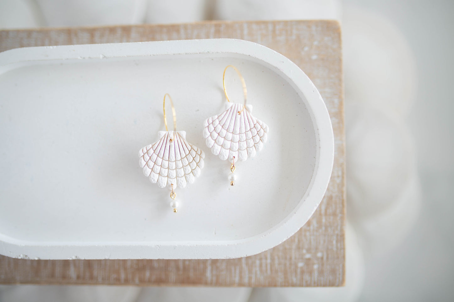 Clay Earrings | Scallop + Pearl Hoops Lg. | Coastal Shores Collection