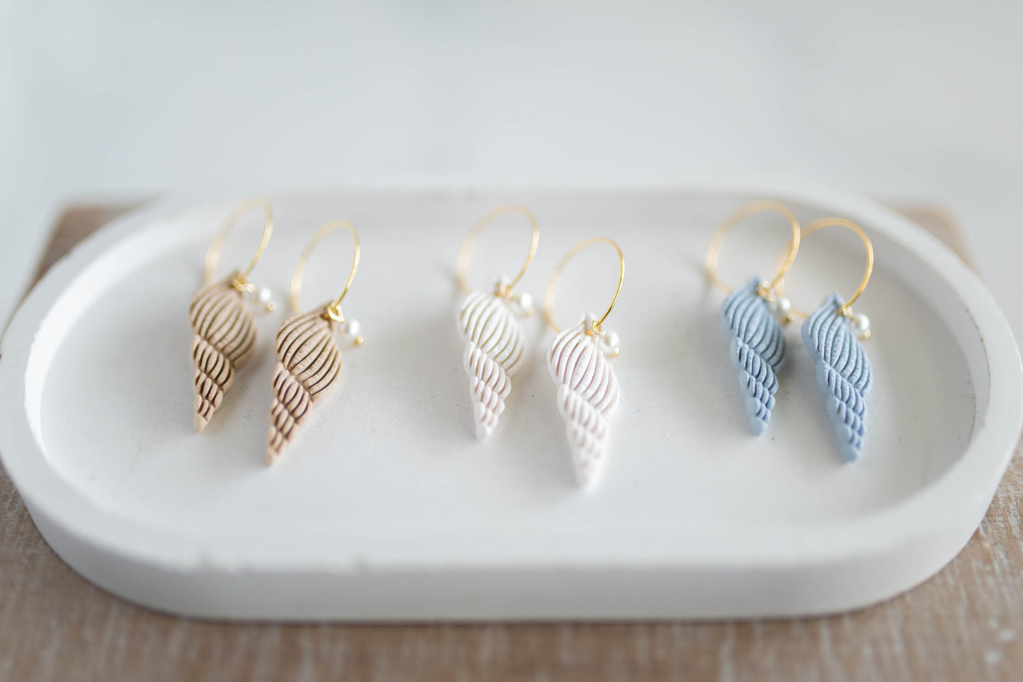 Clay Earrings | Seashell + Pearl Hoops | Coastal Shores Collection