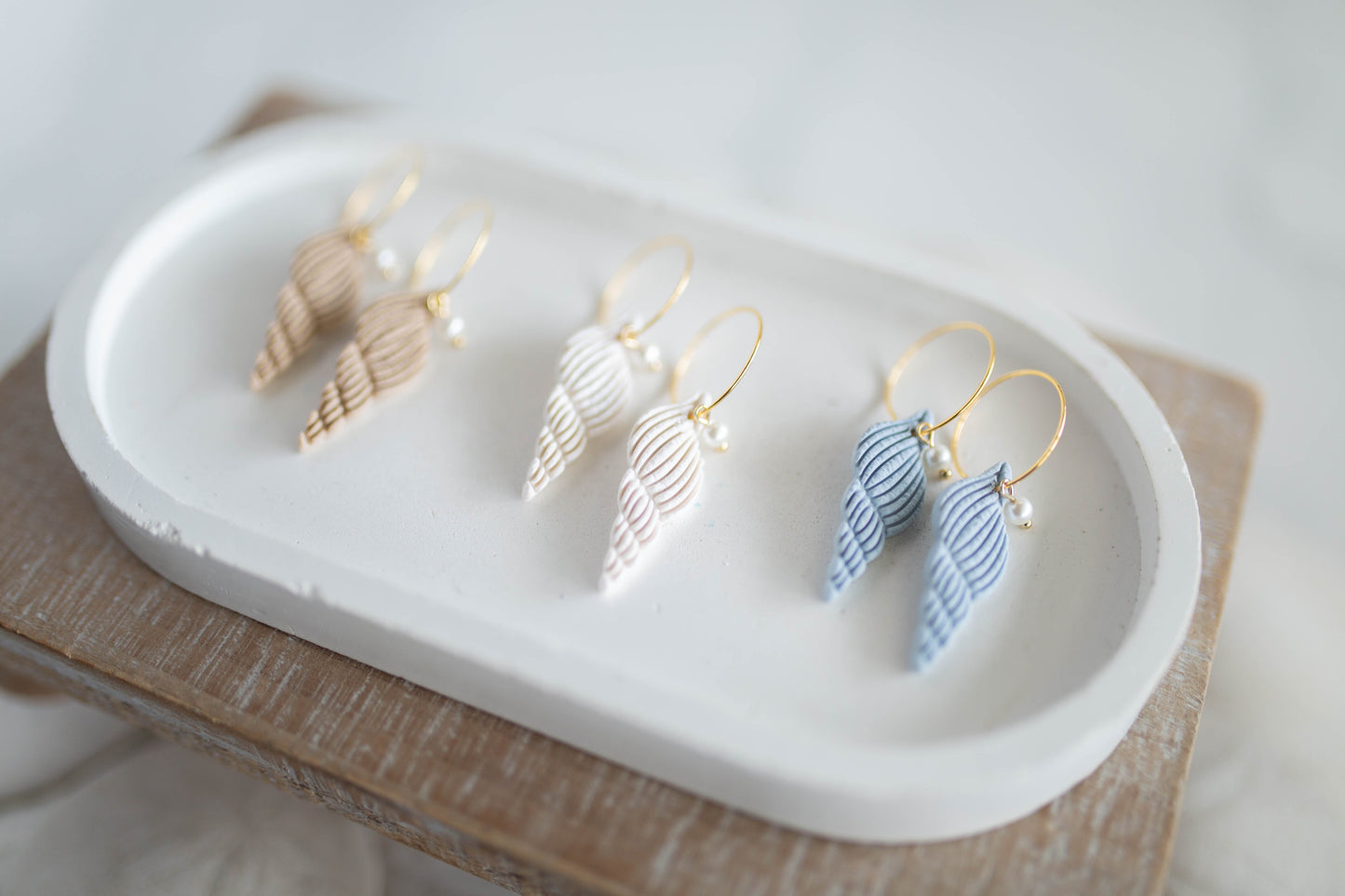 Clay Earrings | Seashell + Pearl Hoops | Coastal Shores Collection