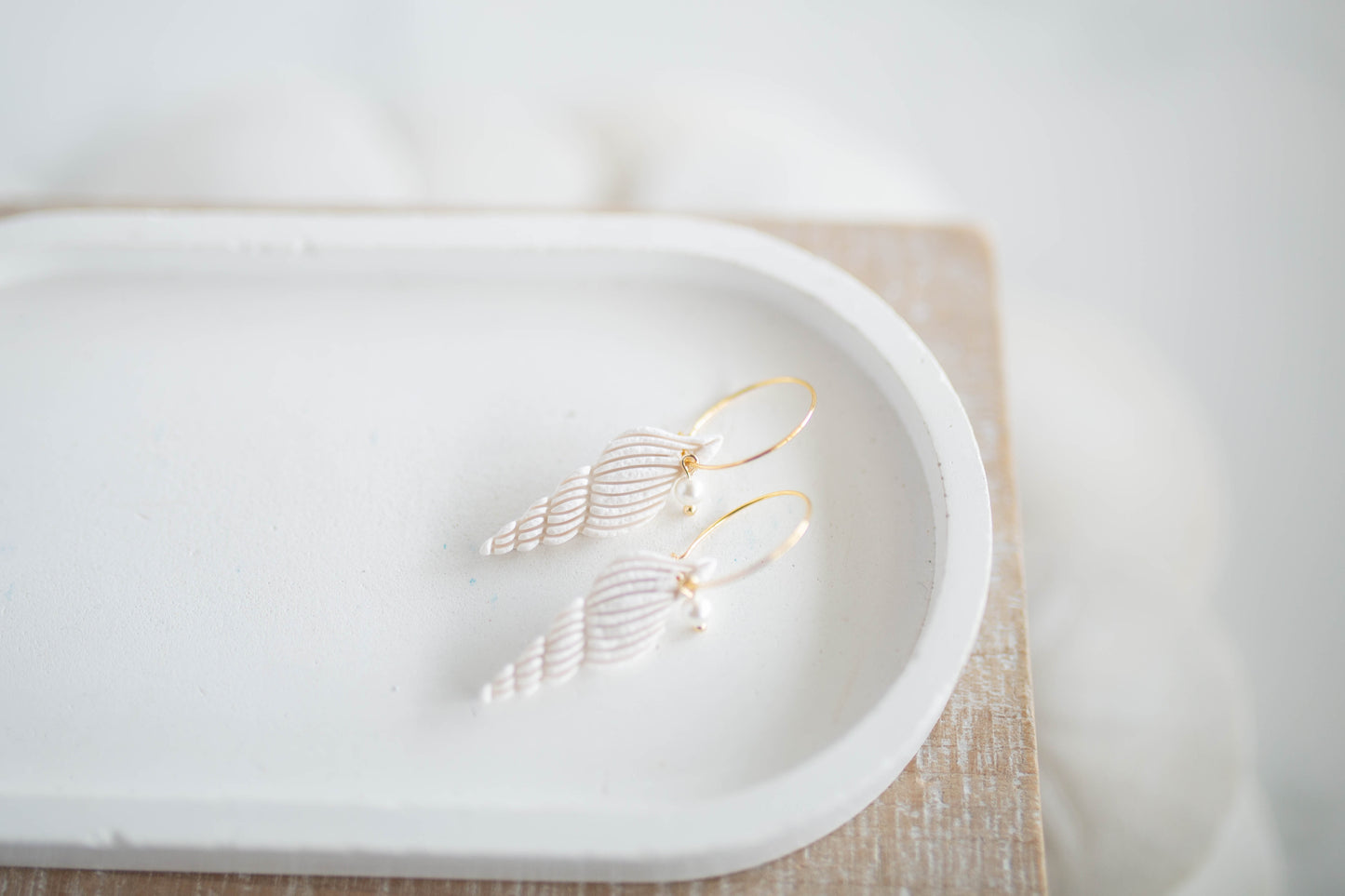 Clay Earrings | Seashell + Pearl Hoops | Coastal Shores Collection