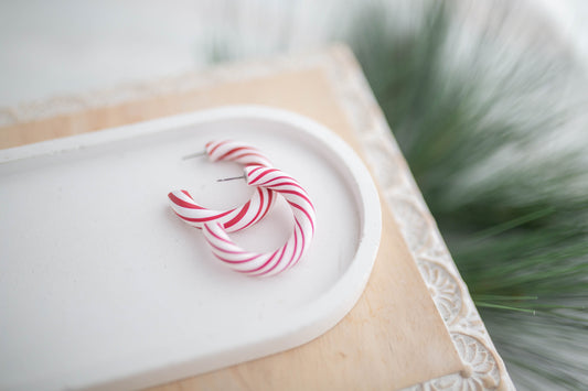 Clay Earrings | Candy Cane Hoops | Jingle+Joy Collection