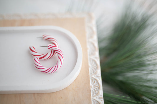 Clay Earrings | Candy Cane Hoops | Jingle+Joy Collection