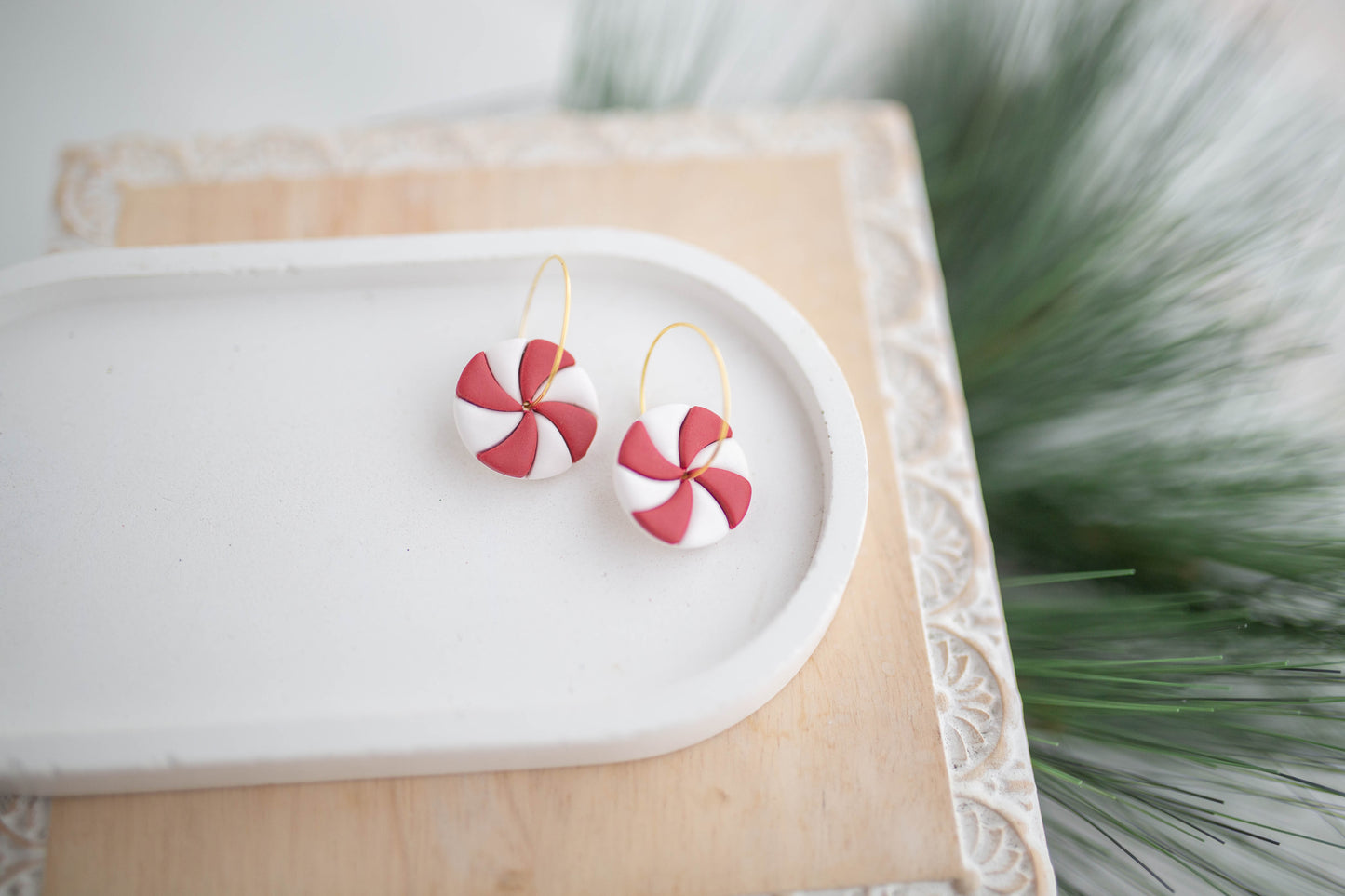 Clay Earrings | Peppermint Hoops | Jingle+Joy Collection