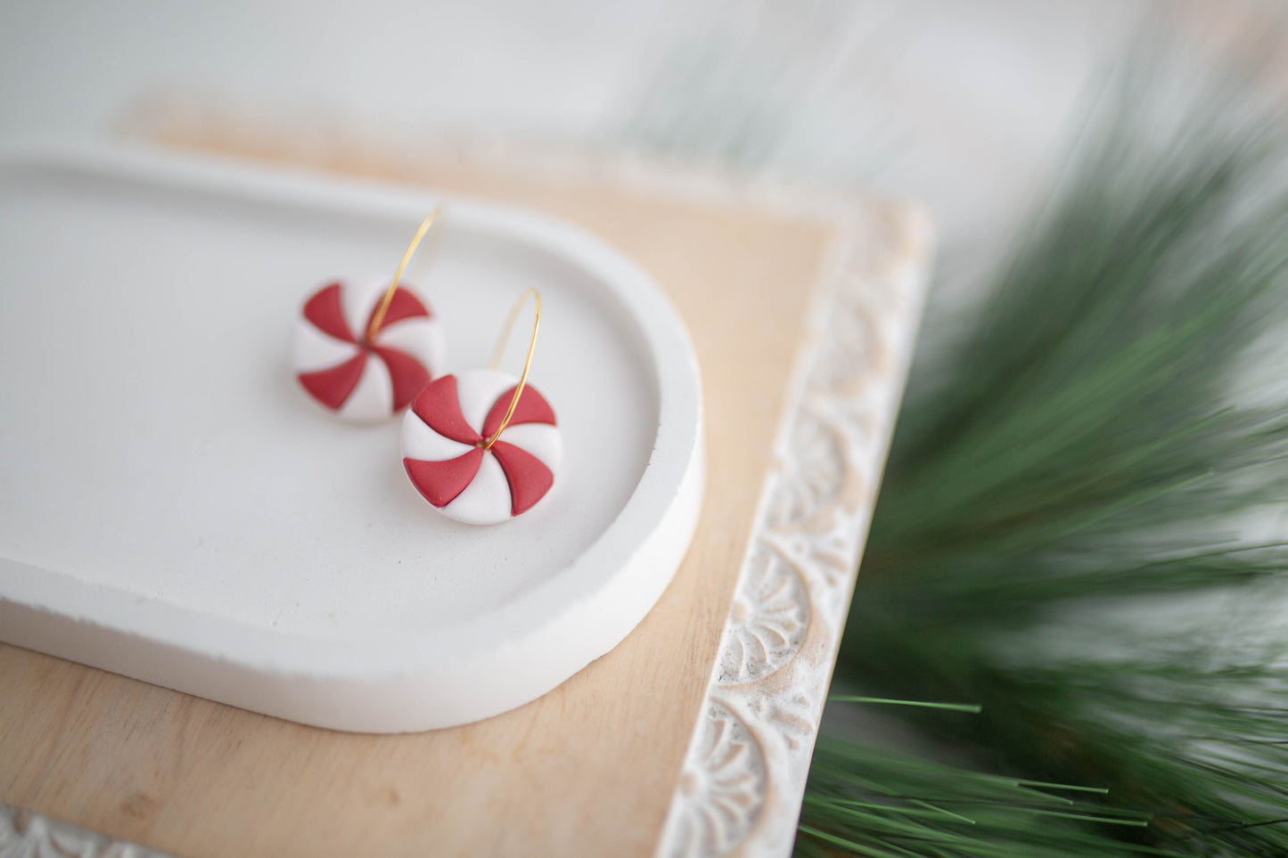 Clay Earrings | Peppermint Hoops | Jingle+Joy Collection
