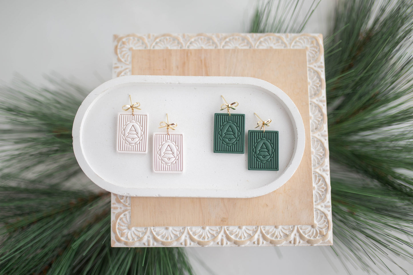 Clay Earrings | Square Tree Dangles | Jingle+Joy Collection