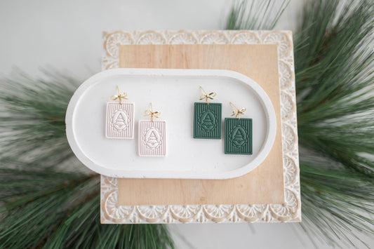 Clay Earrings | Square Tree Dangles | Jingle+Joy Collection