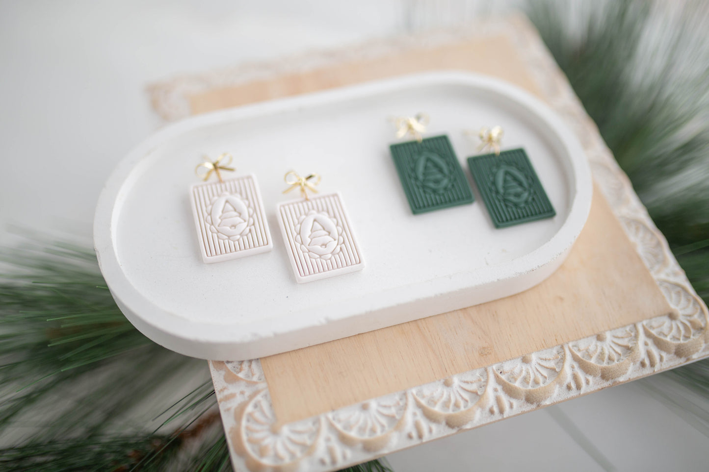 Clay Earrings | Square Tree Dangles | Jingle+Joy Collection