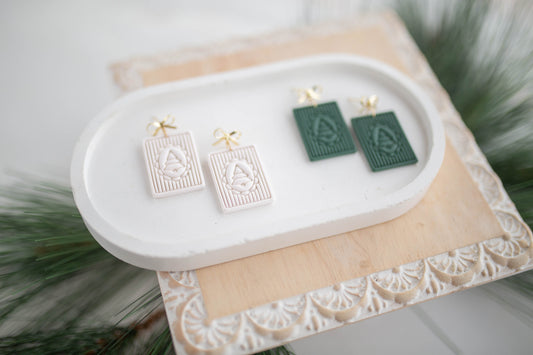 Clay Earrings | Square Tree Dangles | Jingle+Joy Collection