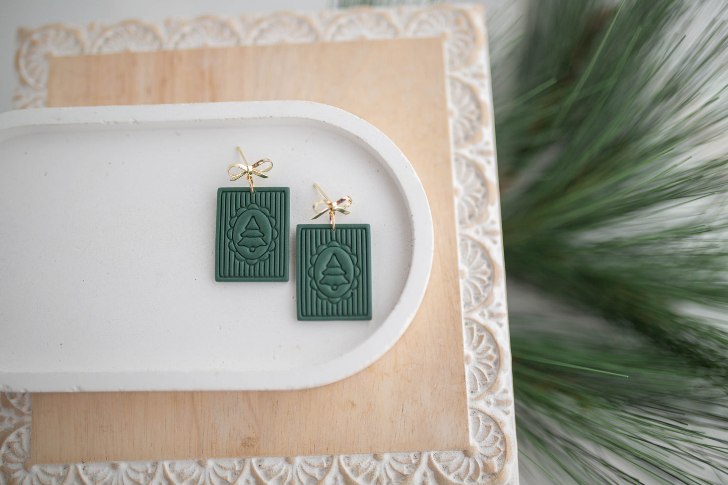 Clay Earrings | Square Tree Dangles | Jingle+Joy Collection