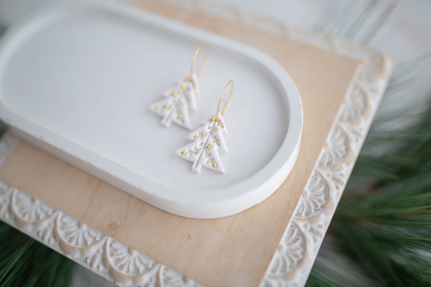 Clay Earrings | Nordic Tree Hoops | Jingle+Joy Collection
