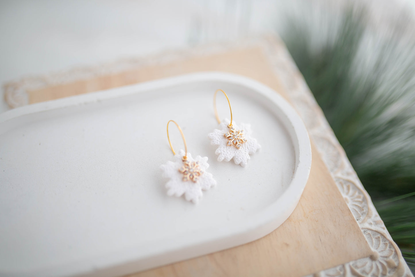 Clay Earrings | Snowflake Hoops | Jingle+Joy Collection