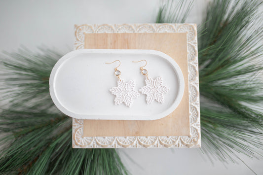 Clay Earrings | Lg. Snowflake Dangles | Jingle+Joy Collection