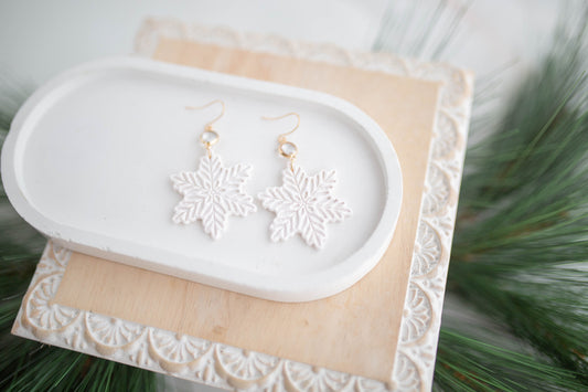 Clay Earrings | Lg. Snowflake Dangles | Jingle+Joy Collection
