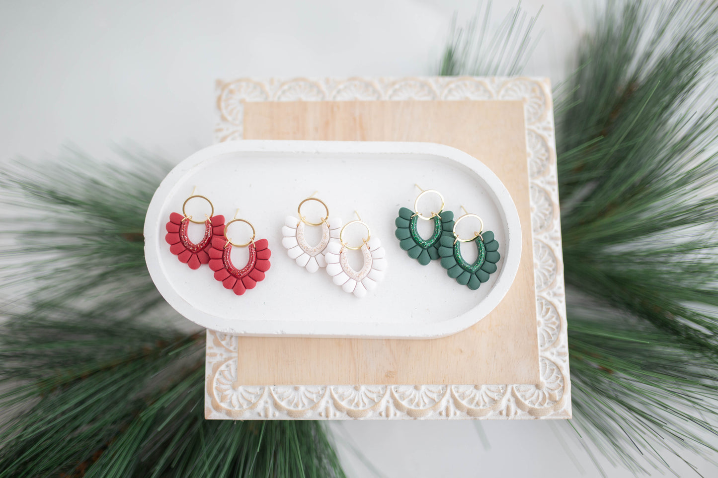 Clay Earrings | Scallop Dangle | Jingle+Joy Collection