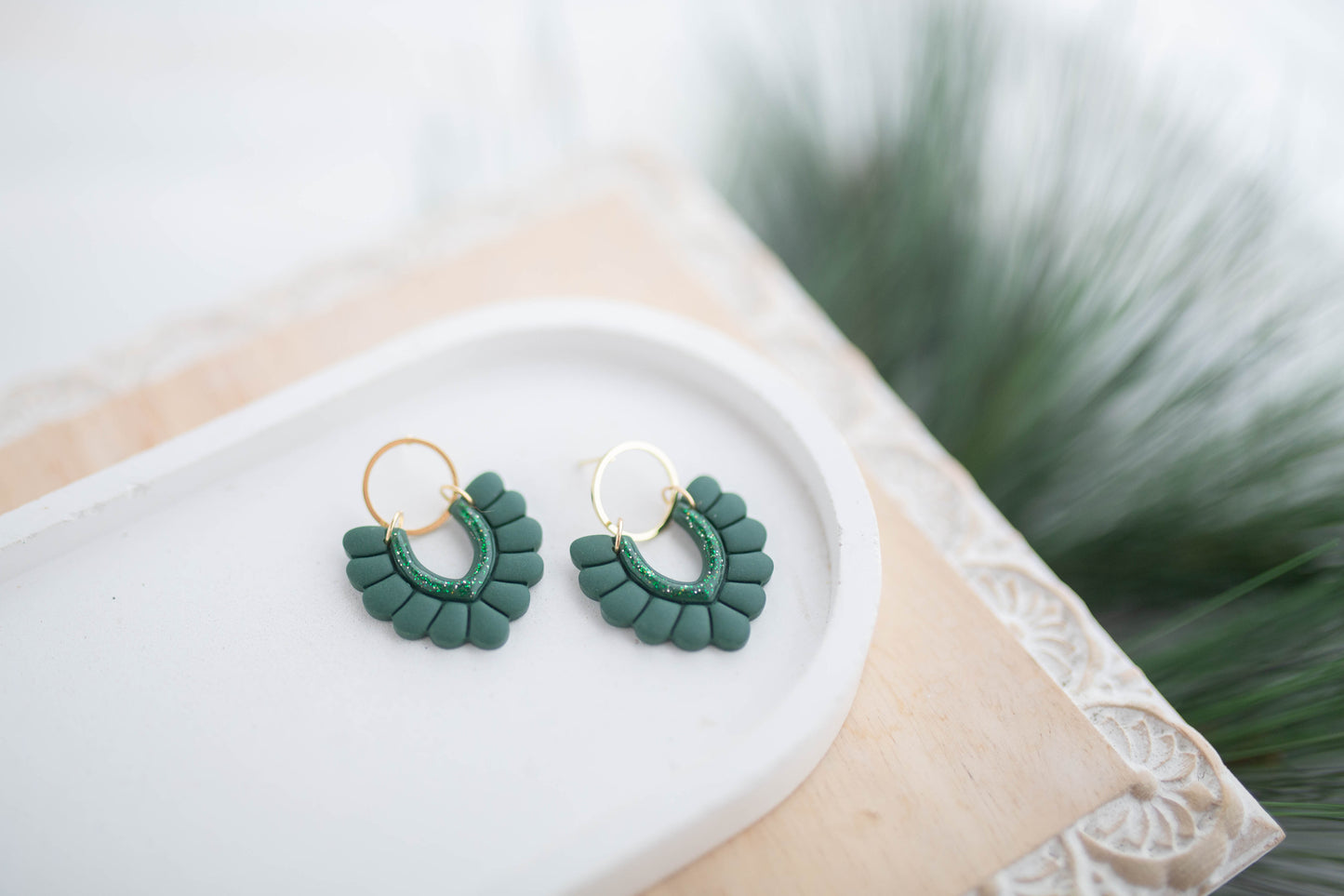 Clay Earrings | Scallop Dangle | Jingle+Joy Collection