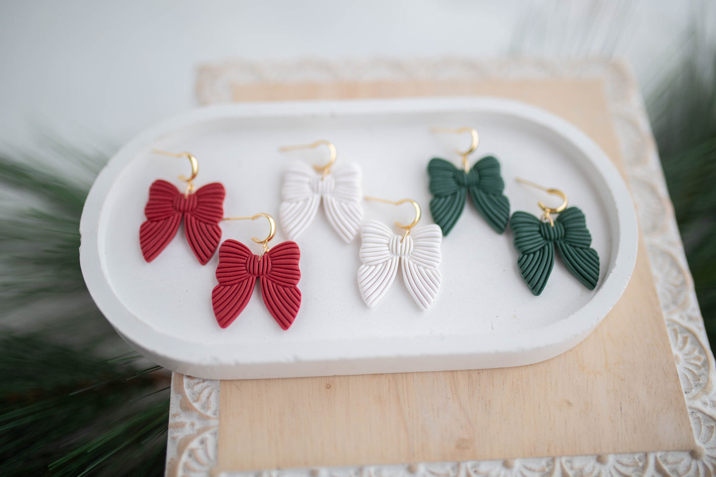 Clay Earrings | Festive Bows | Jingle+Joy Collection