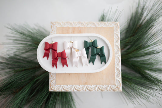 Clay Earrings | Festive Ribbon Dangles | Jingle+Joy Collection